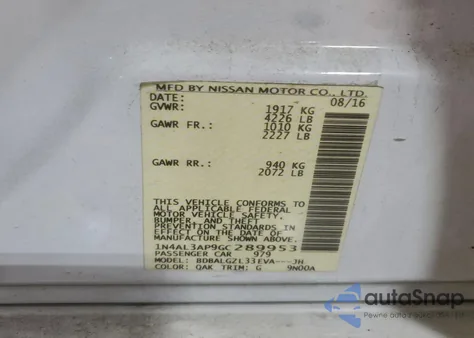 2016 Nissan Altima 2.5 from USA, damaged, VIN 1N4AL3AP9GC289953